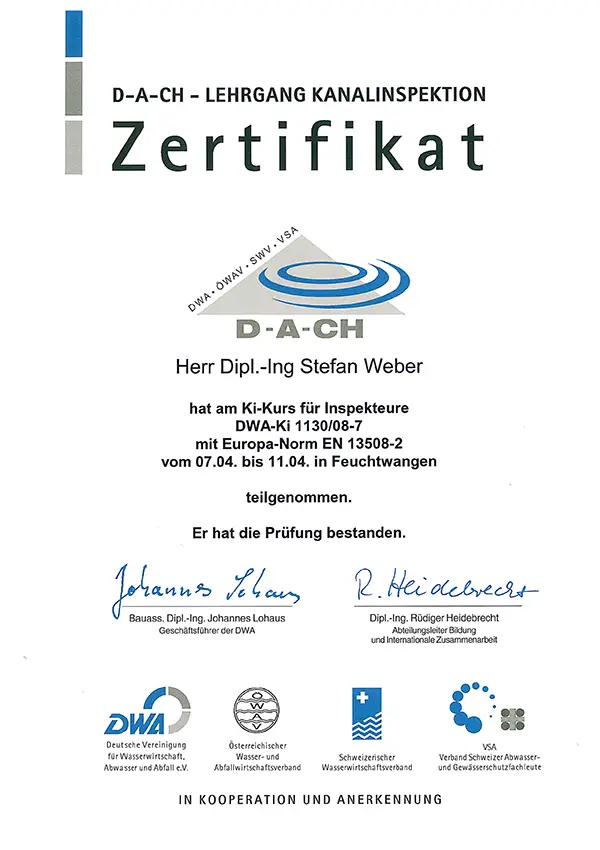 DWA Kanalinspekteur-Schein 2008 Weber