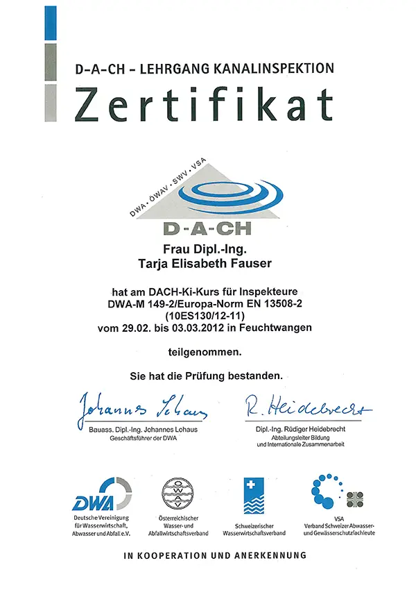 DWA Kanalinspekteur-Schein 2012 Fauser